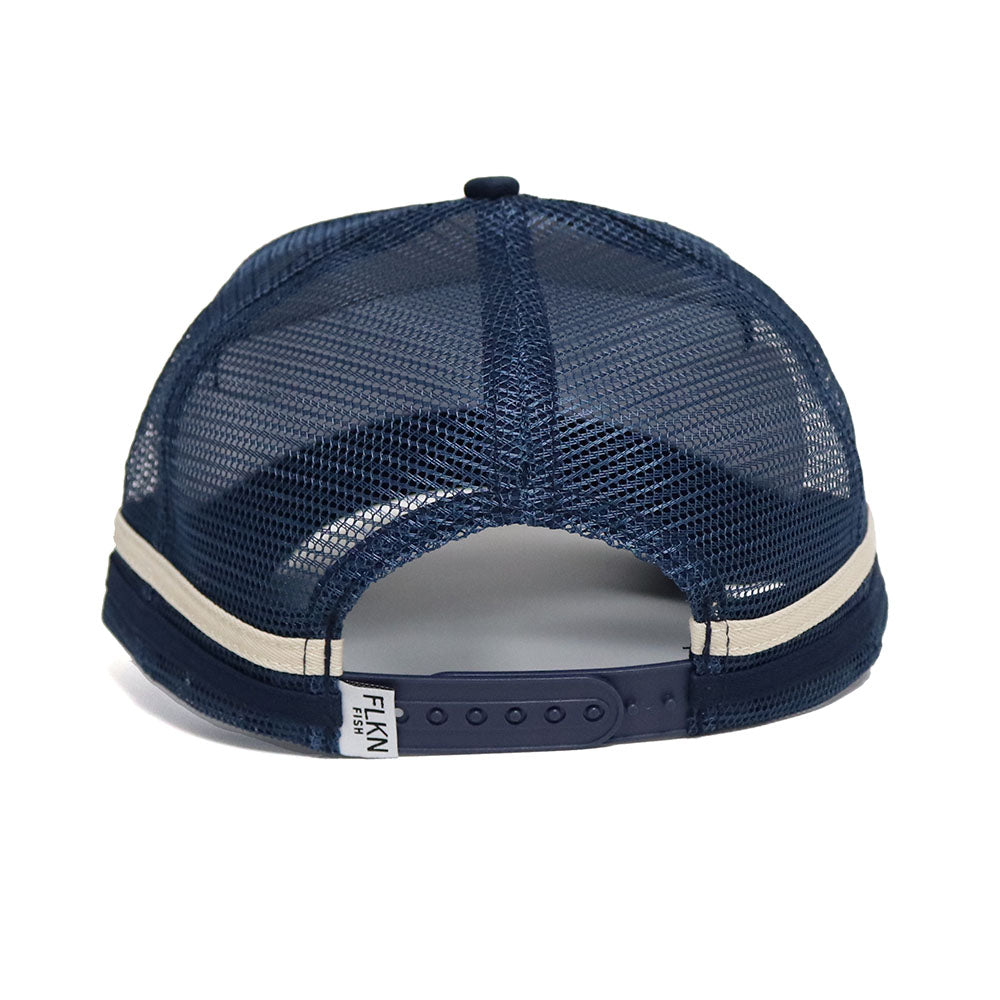 LEATHER PATCH MURRAY COD TRUCKERS CAP-NAVY/CREAM