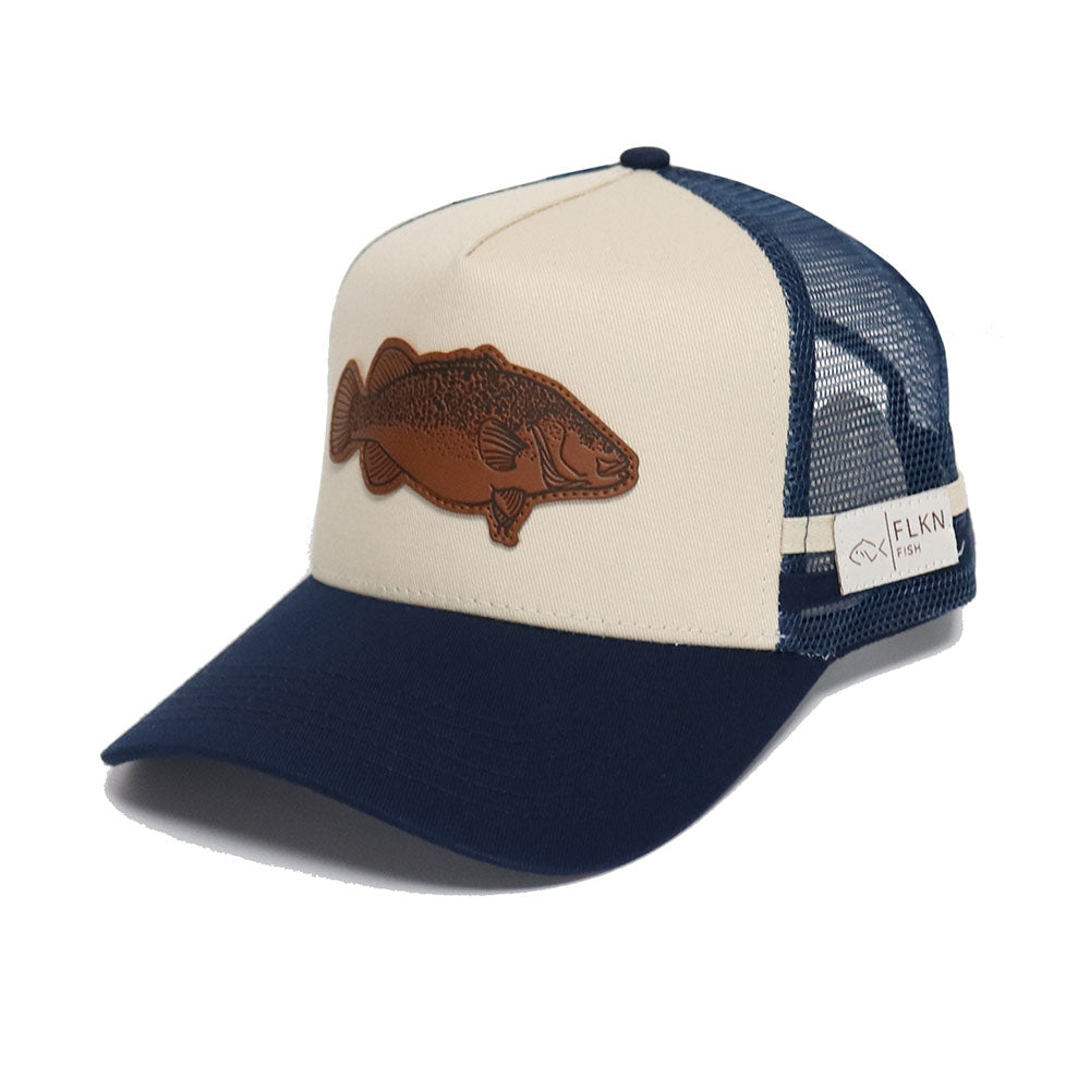 LEATHER PATCH MURRAY COD TRUCKERS CAP-NAVY/CREAM