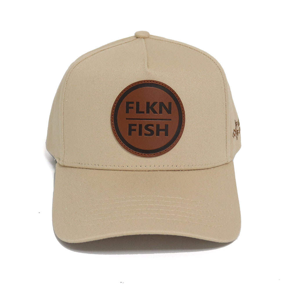 LEATHER PATCH ROUND F/F BASEBALL CAP- KHAKI