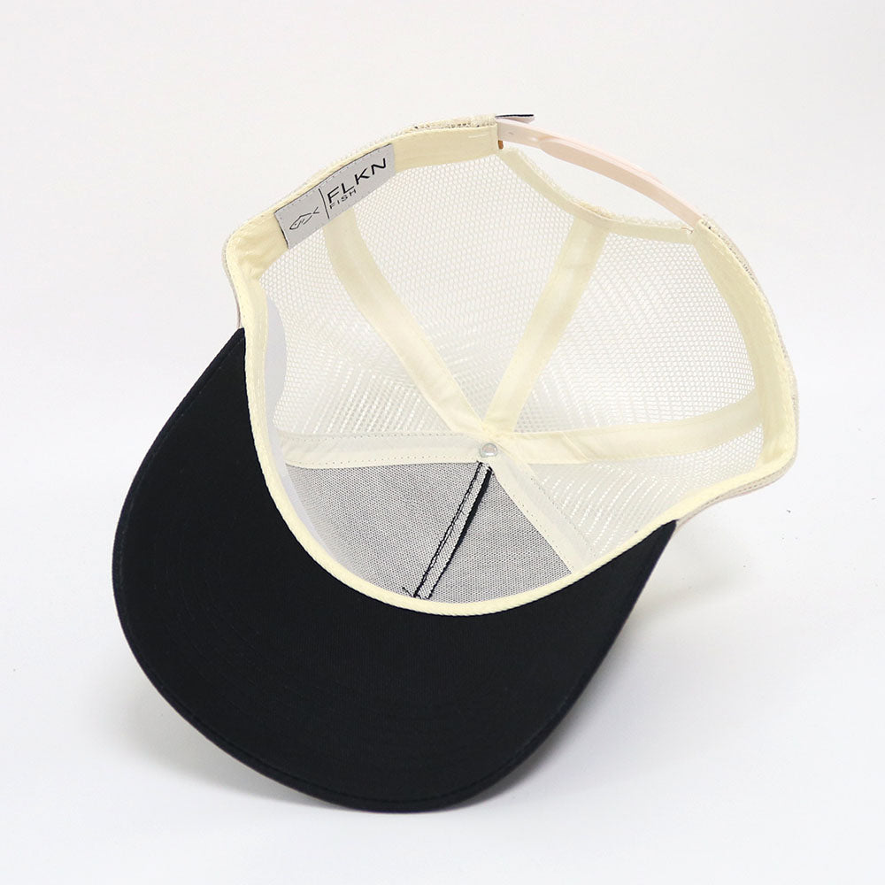 LEATHER PATCH FLKN TRUCKERS CAP -BLACK/CREAM