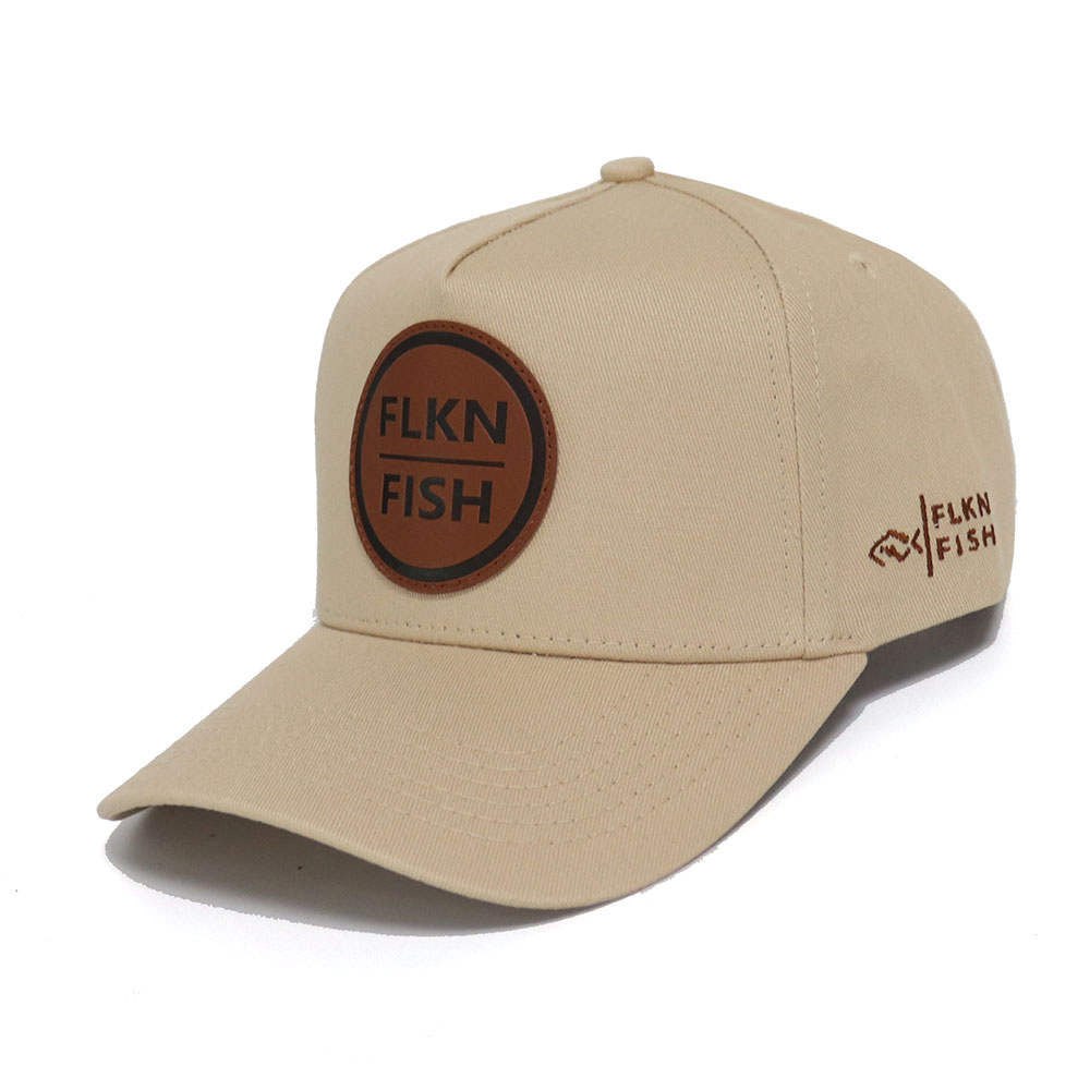 LEATHER PATCH ROUND F/F BASEBALL CAP- KHAKI