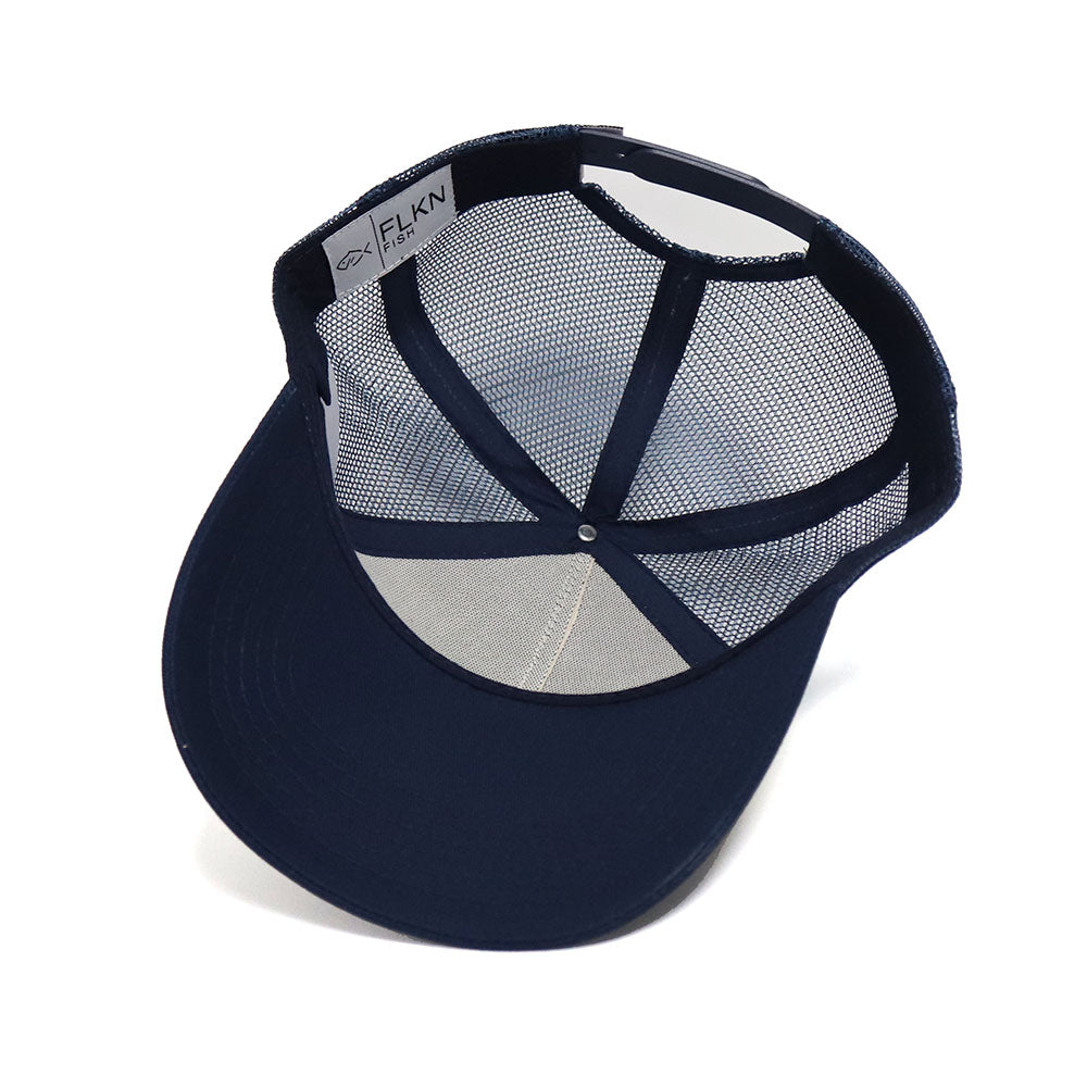 LEATHER PATCH MURRAY COD TRUCKERS CAP-NAVY/CREAM