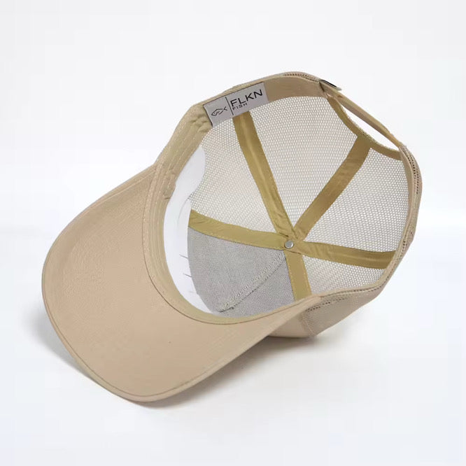 YELLA LEATHER PATCH BASEBALL CAP -KHAKI