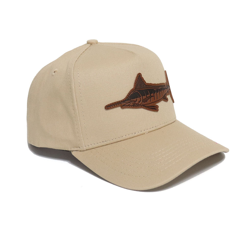 MARLIN LEATHER PATCH BASEBALL CAP -KHAKI