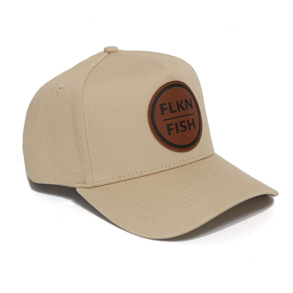 LEATHER PATCH ROUND F/F BASEBALL CAP- KHAKI