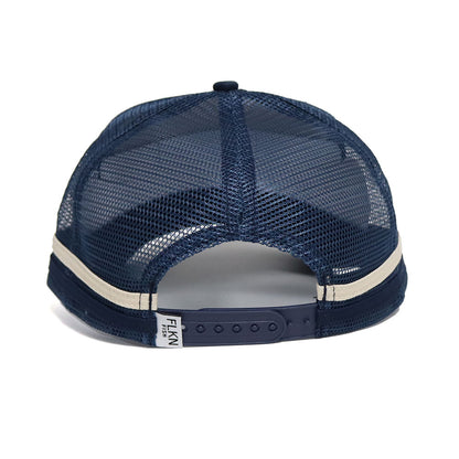 LEATHER PATCH MURRAY COD TRUCKERS CAP-NAVY/CREAM
