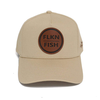 LEATHER PATCH ROUND F/F BASEBALL CAP- KHAKI