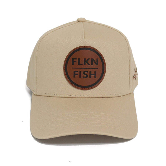 LEATHER PATCH ROUND F/F BASEBALL CAP- KHAKI