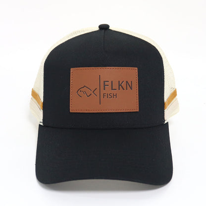 LEATHER PATCH FLKN TRUCKERS CAP -BLACK/CREAM