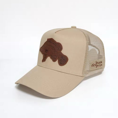 YELLA LEATHER PATCH BASEBALL CAP -KHAKI