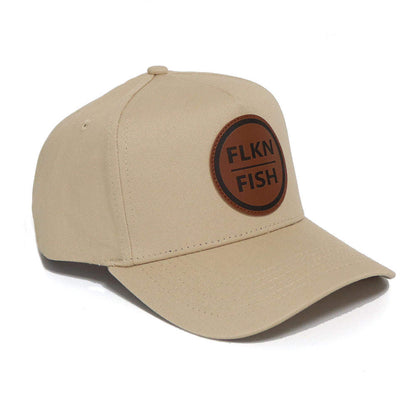LEATHER PATCH ROUND F/F BASEBALL CAP- KHAKI